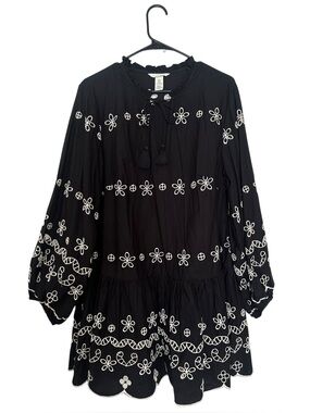 H&M Studio Cotton Eyelet Embroidery Mini Dress Size L